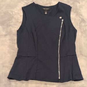 White House Black Market Navy Asymmetrical Zip Blouse
